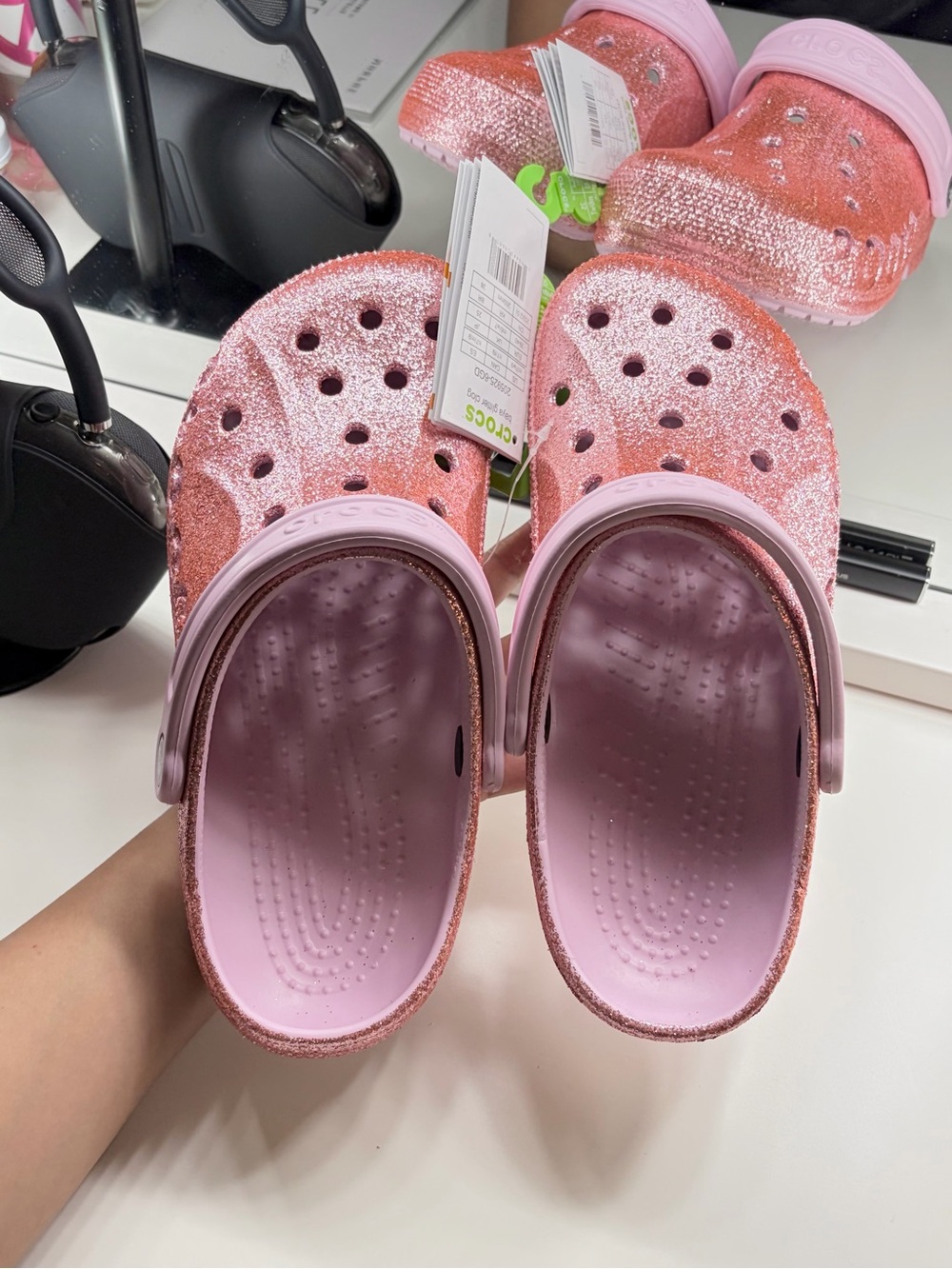 Crocs Classic Pink Glittery Clogs